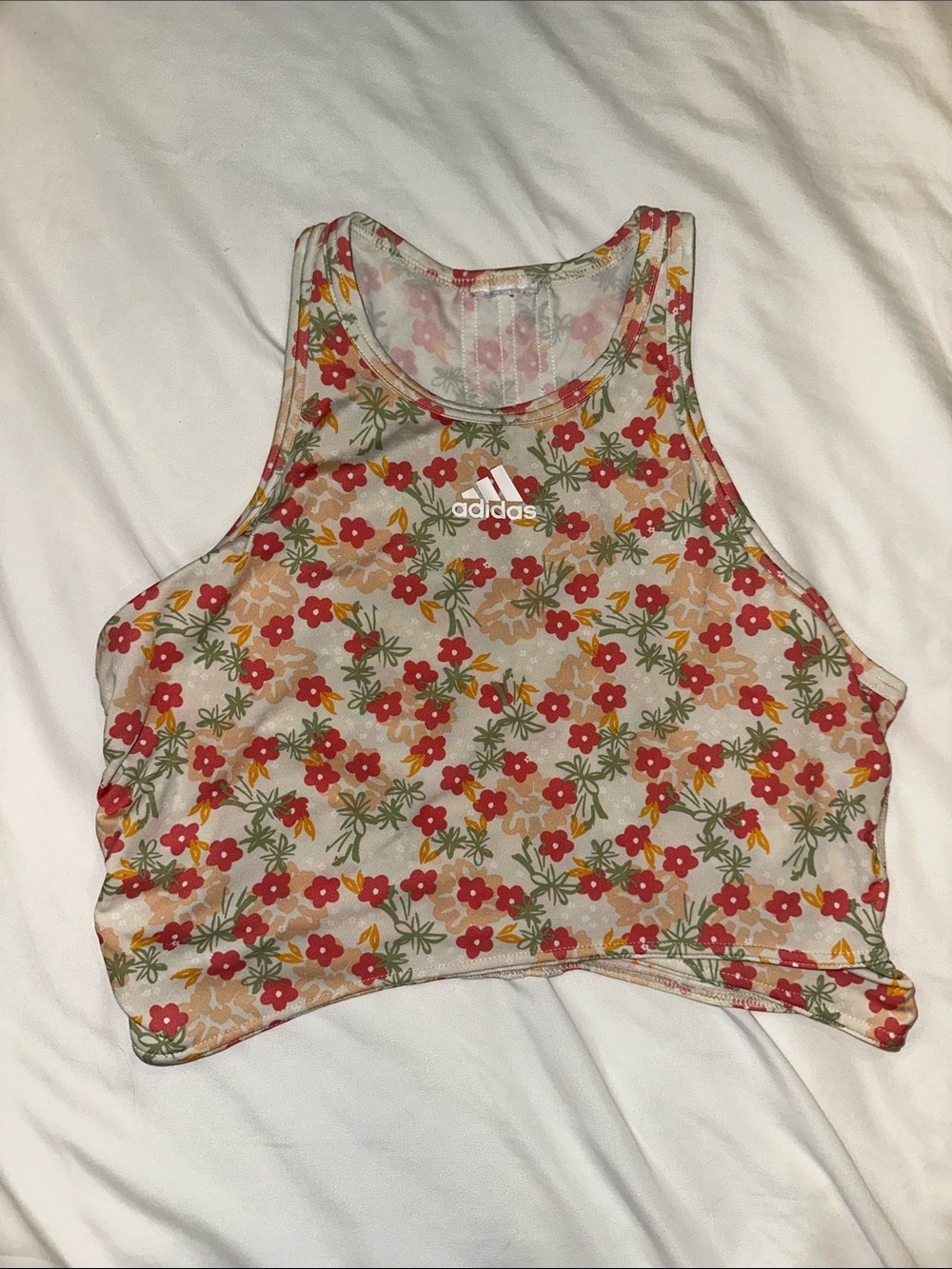 3/$15 Adidas floral cropped tank top medium